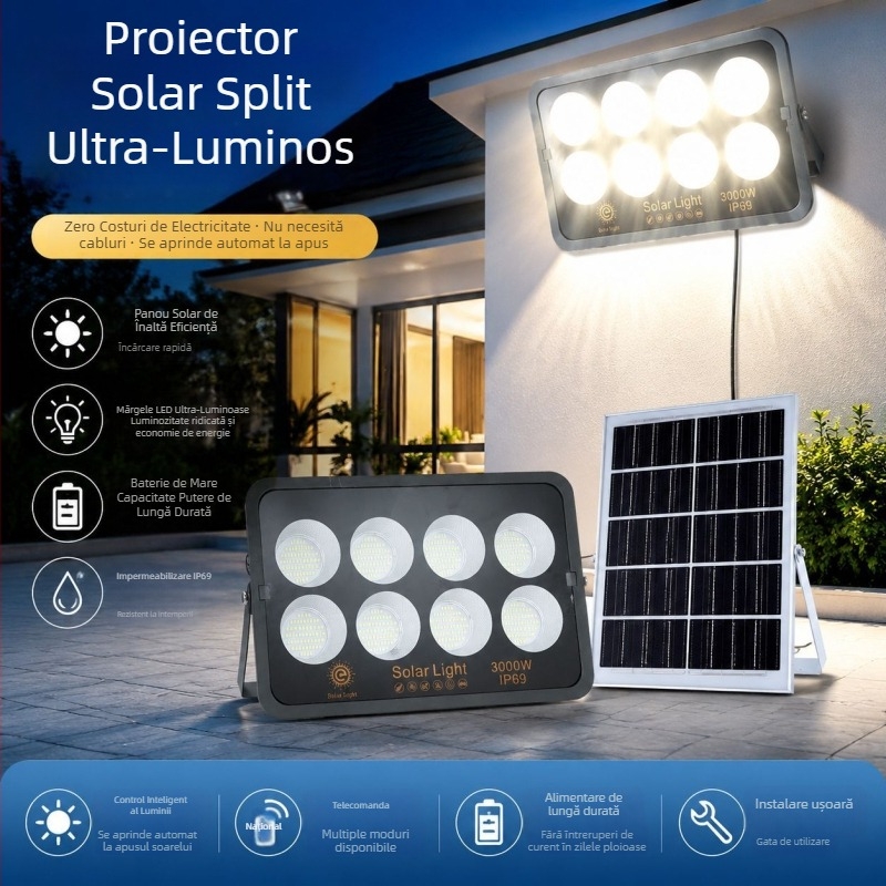 Proiector solar pentru exterior, grădină – LED cu înaltă putere