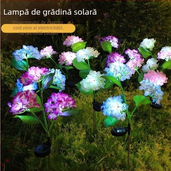 Lumini LED solare pentru exterior, cu hortensie artificială, decor de grădină, impermeabile, stâlpi pentru gazon