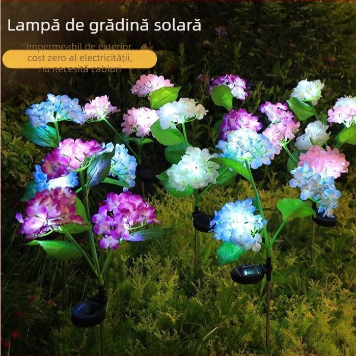 Lumini LED solare pentru exterior, cu hortensie artificială, decor de grădină, impermeabile, stâlpi pentru gazon