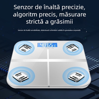 Cântar electronic inteligent pentru uz casnic, cu încărcare USB, măsurare a temperaturii camerei și analiză a grăsimii corporale pentru adulți