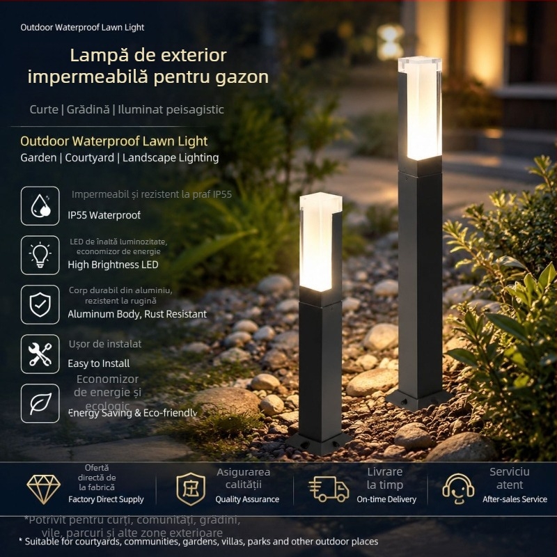  Lampă de grădină solară din aluminiu, iluminat exterior pentru gazon și peisaj