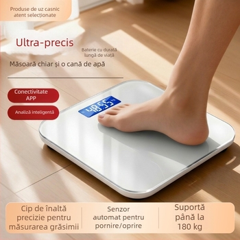 Cântar electronic de uz casnic, nou, precis, compact, cu baterie reîncărcabilă, măsoară grăsimea corporală și greutatea