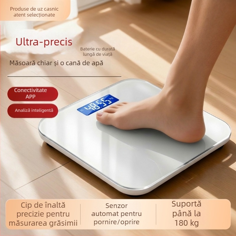 Cântar electronic de uz casnic, nou, precis, compact, cu baterie reîncărcabilă, măsoară grăsimea corporală și greutatea