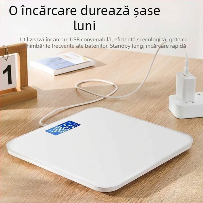 Cântar electronic de uz casnic, nou, precis, compact, cu baterie reîncărcabilă, măsoară grăsimea corporală și greutatea
