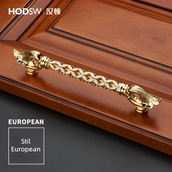 Mâner de dulap auriu, în stil european, gravat, pentru uși de garderobă și sertare