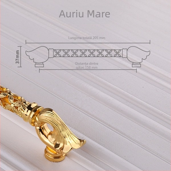 Mâner de dulap auriu, în stil european, gravat, pentru uși de garderobă și sertare