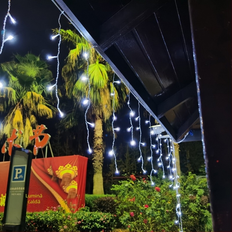 Lampi LED ice-strip cu perdea de lumini, 4 m, 96 LED, 3000K, IP43, 220V, controller cu 8 funcții, decor interior/exterior