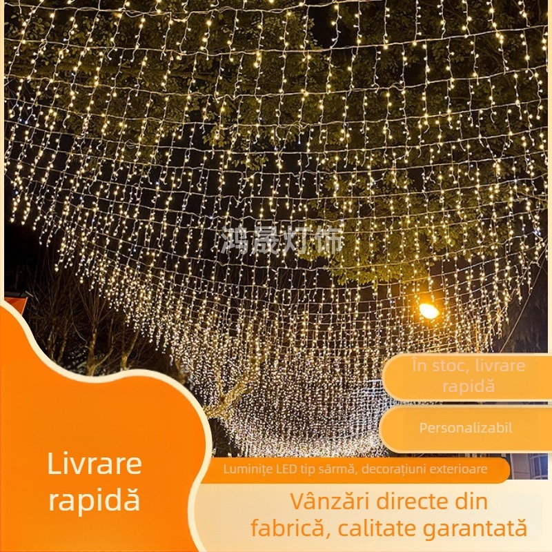 Lampi LED ice-strip cu perdea de lumini, 4 m, 96 LED, 3000K, IP43, 220V, controller cu 8 funcții, decor interior/exterior