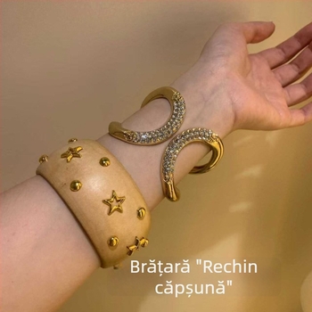 Brățară largă pentru femei, cu stele geometrice și cristale, stil retro, bijuterii elegante