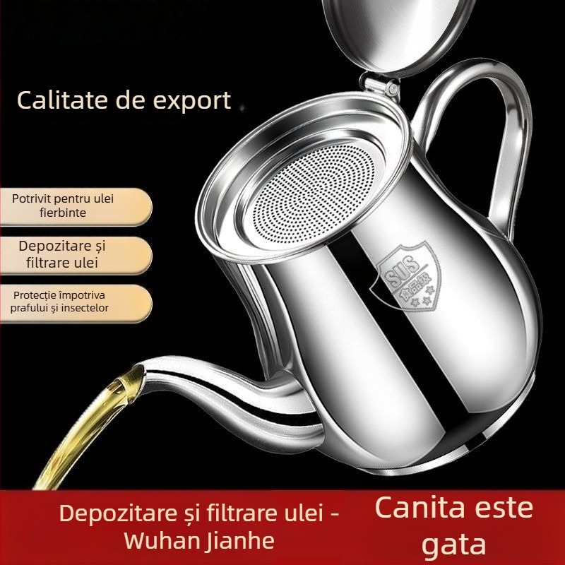 Recipient din oțel inoxidabil cu filtru pentru ulei, fără scurgeri, pentru ulei și oțet, bucătărie, de calitate alimentară