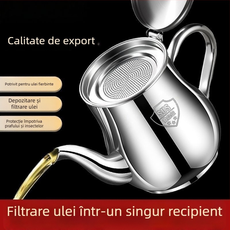 Recipient din oțel inoxidabil cu filtru pentru ulei, fără scurgeri, pentru ulei și oțet, bucătărie, de calitate alimentară