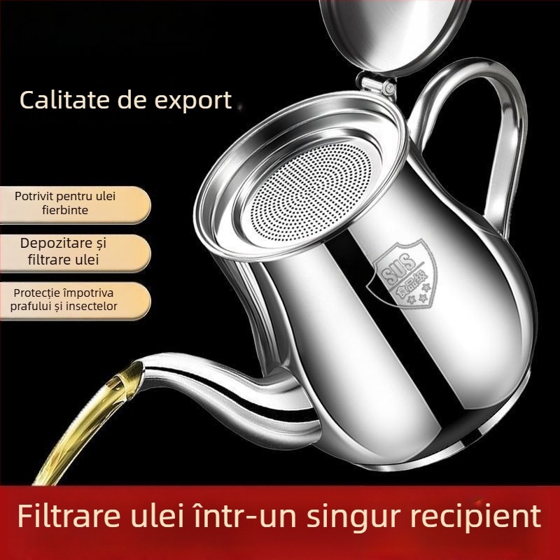 Recipient din oțel inoxidabil cu filtru pentru ulei, fără scurgeri, pentru ulei și oțet, bucătărie, de calitate alimentară