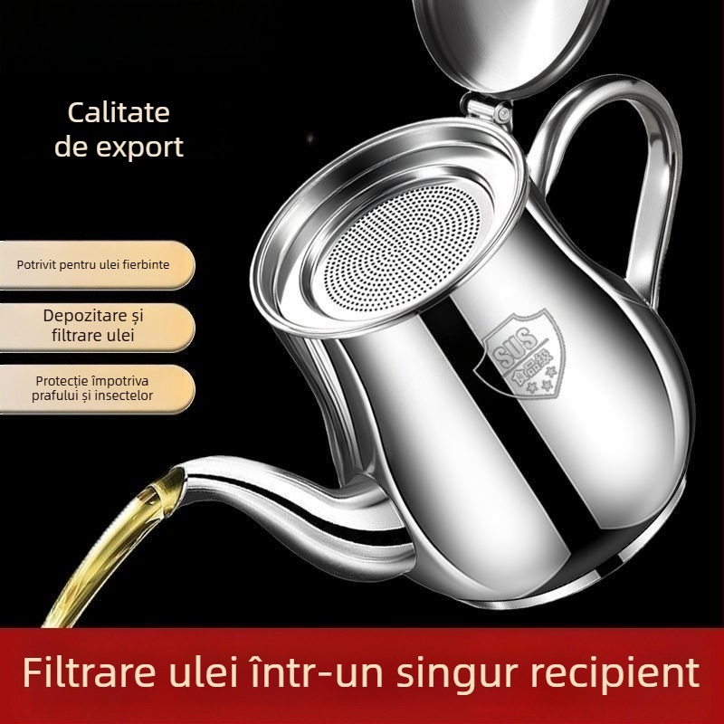 Recipient din oțel inoxidabil cu filtru pentru ulei, fără scurgeri, pentru ulei și oțet, bucătărie, de calitate alimentară