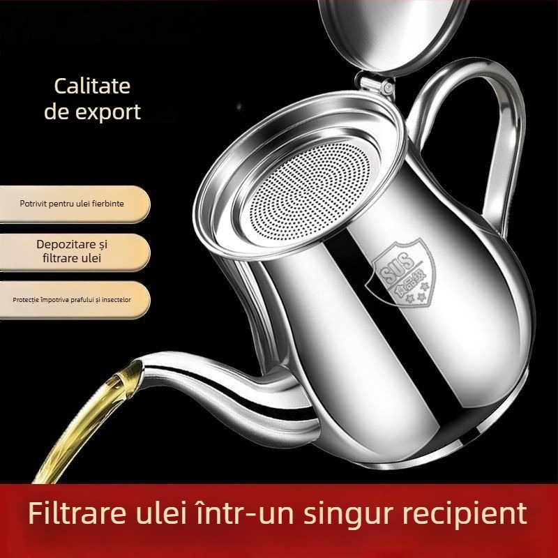 Recipient din oțel inoxidabil cu filtru pentru ulei, fără scurgeri, pentru ulei și oțet, bucătărie, de calitate alimentară