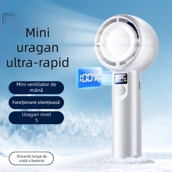 Ventilator de mână USB, mic, cu afișaj digital, 5 viteze, liniștit