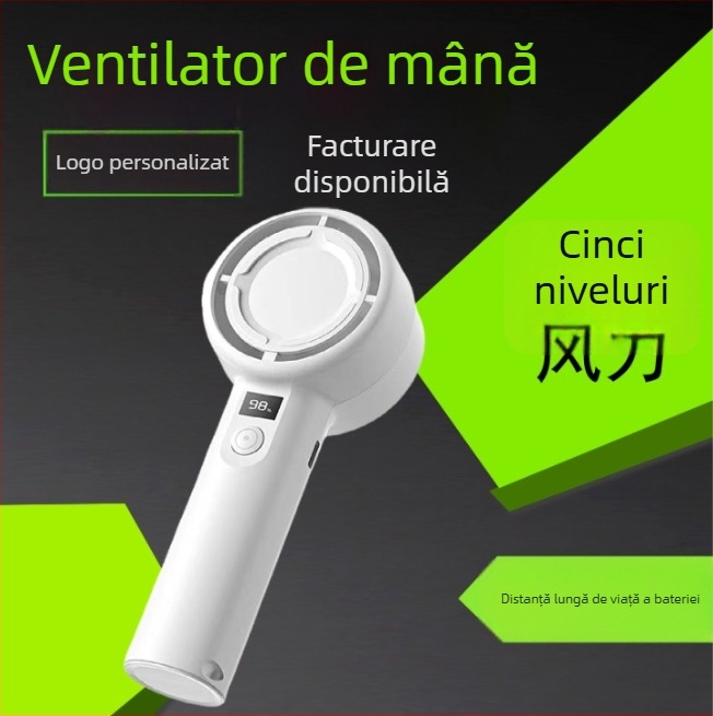 Ventilator de mână USB, mic, cu afișaj digital, 5 viteze, liniștit