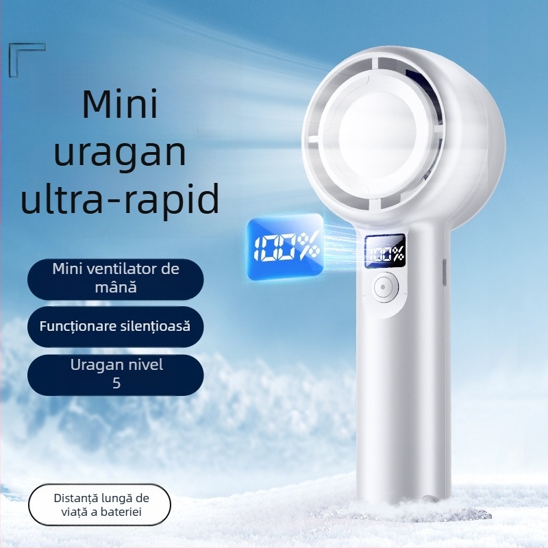 Ventilator de mână USB, mic, cu afișaj digital, 5 viteze, liniștit
