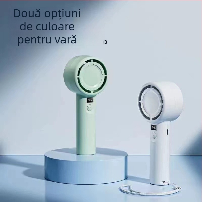 Ventilator de mână USB, mic, cu afișaj digital, 5 viteze, liniștit