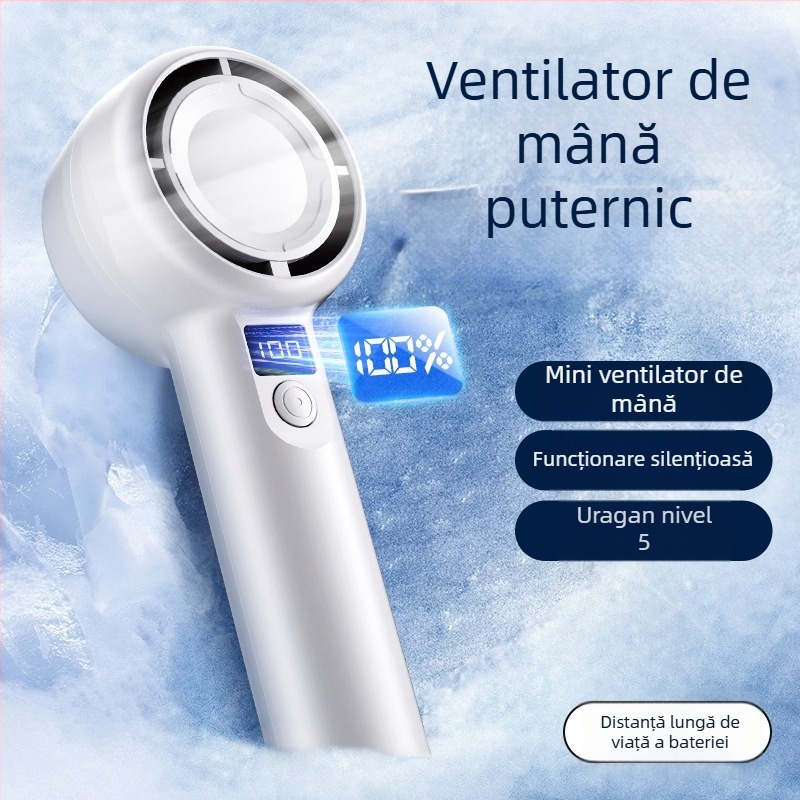 Ventilator de mână USB, mic, cu afișaj digital, 5 viteze, liniștit