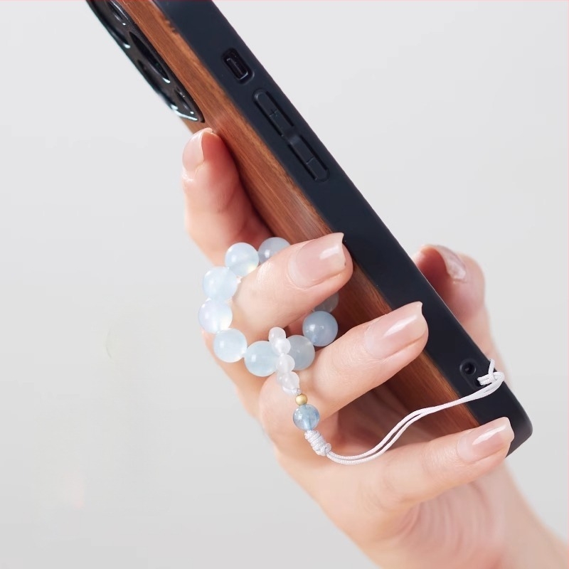 Lanț de telefon din cristal de acvamarin, pentru femei, nuanță albastru-vară, lanț pentru husă, pandantiv pentru geantă și breloc