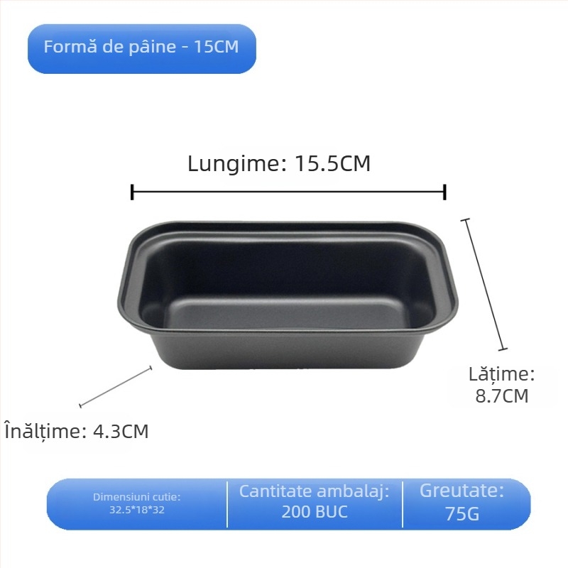Formă din oțel carbon pentru toast, tavă dreptunghiulară lungă, antiaderentă, pentru prăjituri și pizza