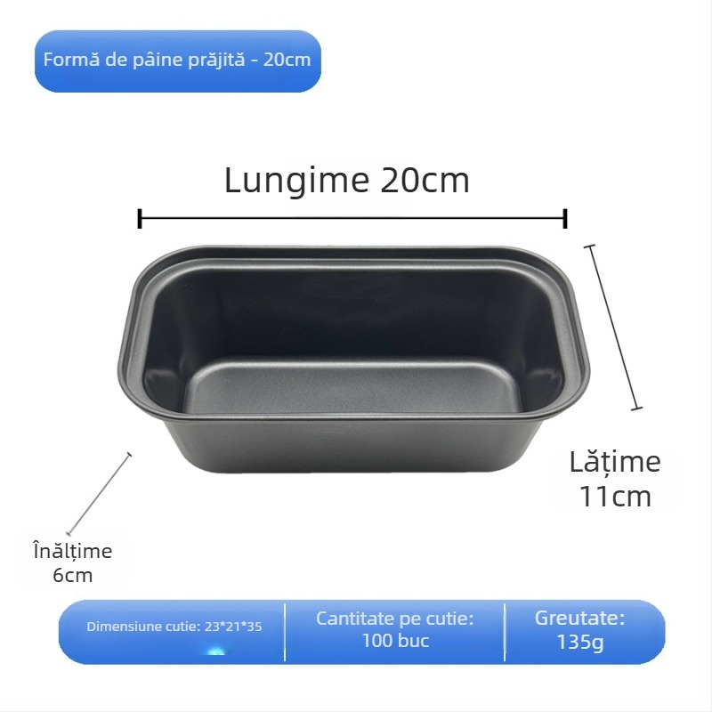 Formă din oțel carbon pentru toast, tavă dreptunghiulară lungă, antiaderentă, pentru prăjituri și pizza