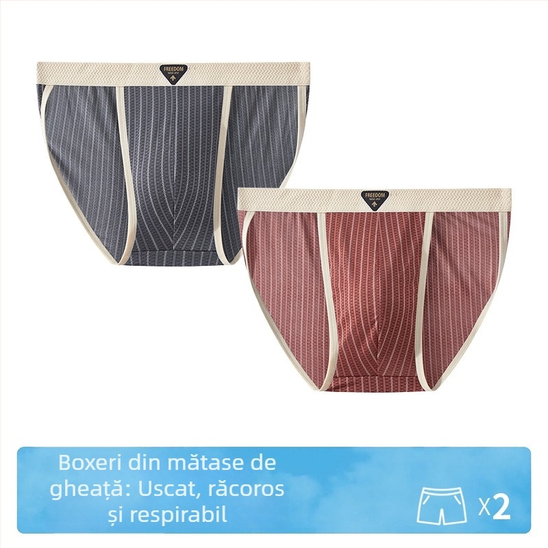 Boxeri bărbați antibacterieni, cu dungi, din ice silk
