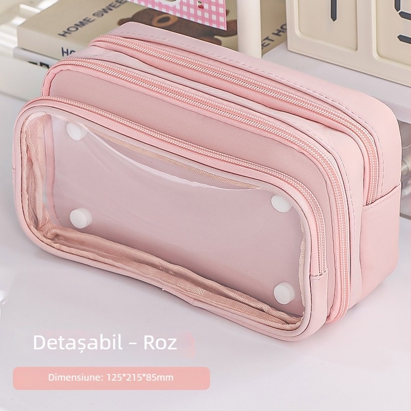 Penar transparent detașabil, cu capacitate mare, design Panda, model nou 2024 pentru fete gimnaziu