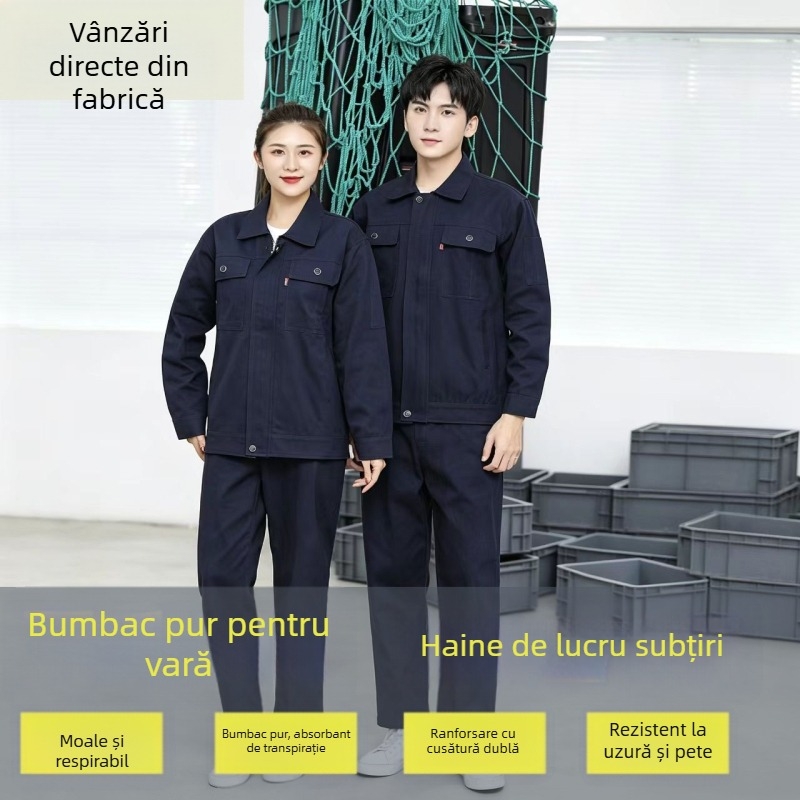 Set de îmbrăcăminte de lucru din bumbac 100%, durabil și respirabil, pentru bărbați, mâne lungi, potrivit pentru fabrici și ateliere