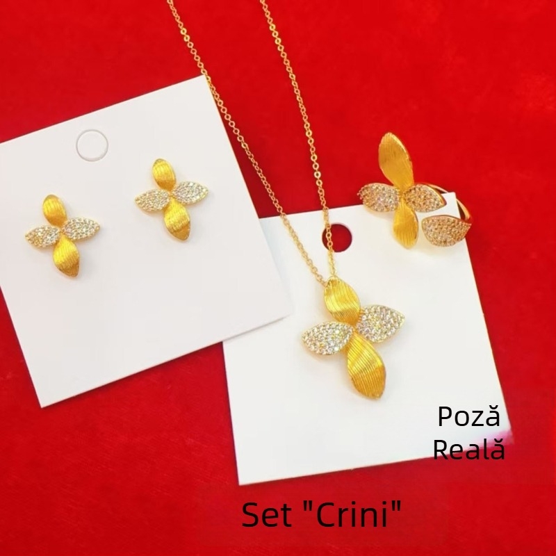 Colier din alamă placat cu aur, pandantiv crin