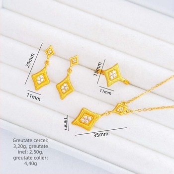 Set de bijuterii geometrice placate cu aur, finisaj mat: inel, lanț pentru claviculă și cercei de designer