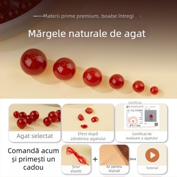 Mărgele libere din agată roșie naturală, rotunde, 8 mm, pentru bijuterii DIY și brățări