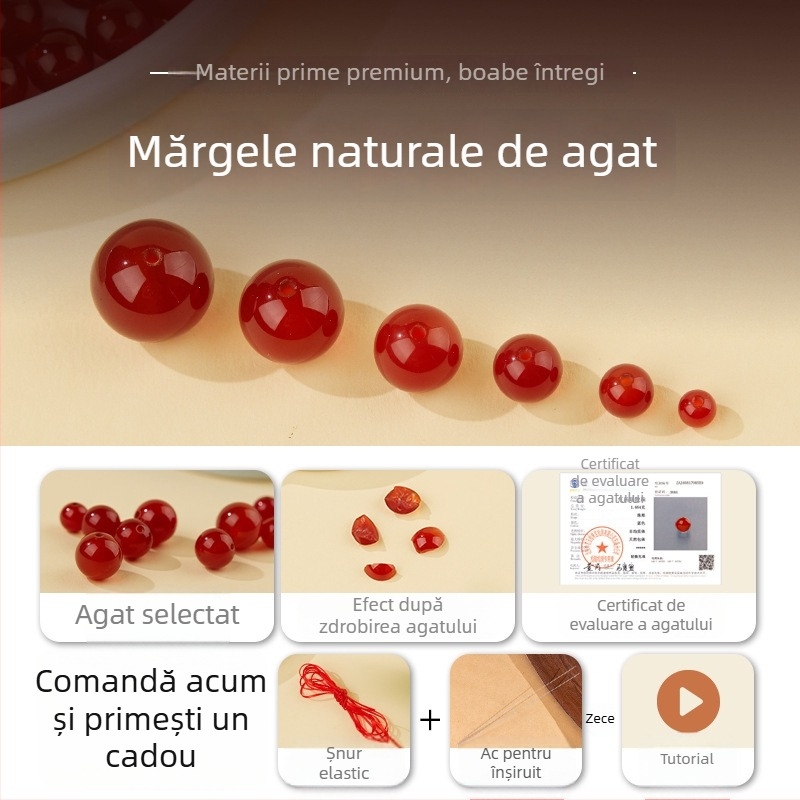 Mărgele libere din agată roșie naturală, rotunde, 8 mm, pentru bijuterii DIY și brățări