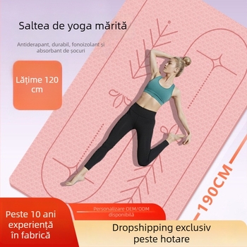 Saltea de yoga TPE pentru yoga în cuplu, pentru începători, anti-alunecare, 6 mm, 190×120 cm, absorbție a șocurilor, linii de ghidare a pozițiilor