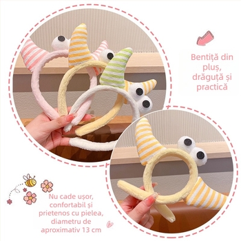 Bandă de cap din pluș cu coarne colorate pentru copii – accesoriu pentru păr drăguț și haios