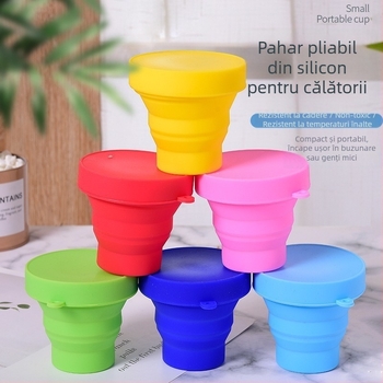 Sticlă de apă din silicon pliabilă cu capac, cană telescopică portabilă pentru activități în aer liber și călătorii