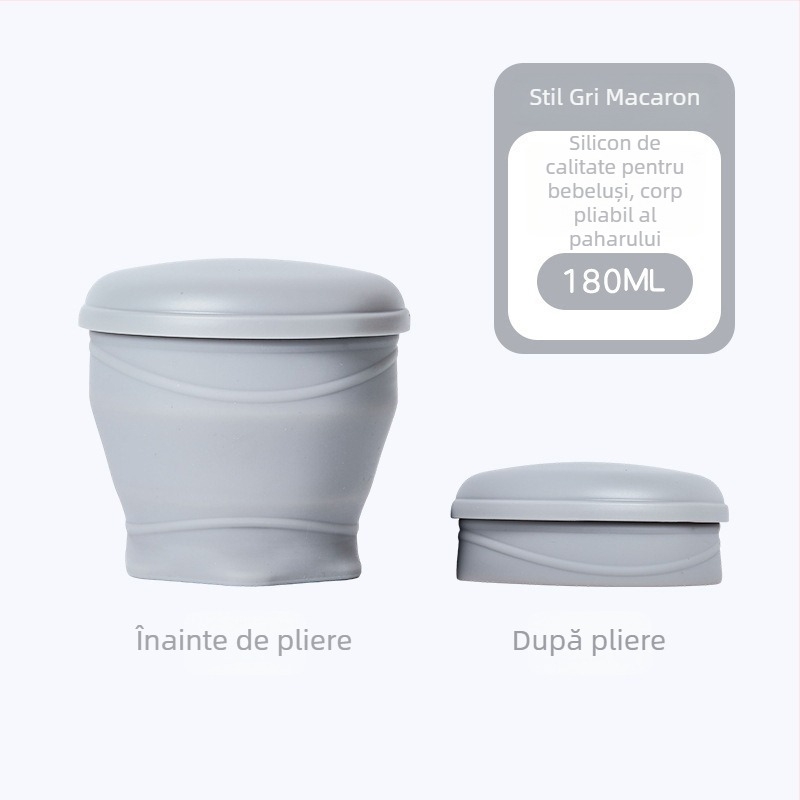 Sticlă de apă din silicon pliabilă cu capac, cană telescopică portabilă pentru activități în aer liber și călătorii