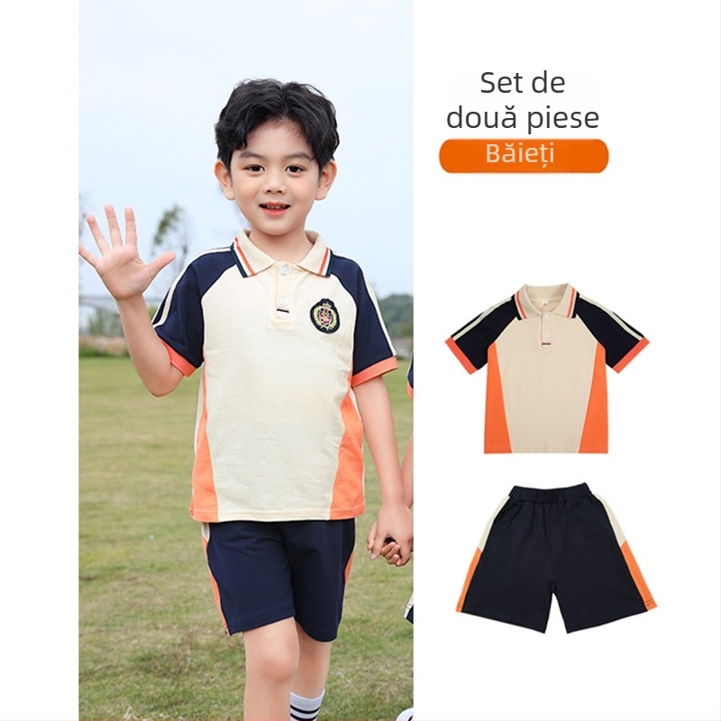 Set uniformă de vară din bumbac, mâneci scurte, stil sport, pentru copii de la grădiniță și clasa întâi