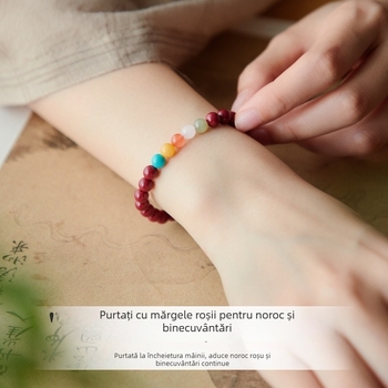 Brățară feminină în stil chinezesc, culoare vermiliu, cu mai multe pietre semiprețioase