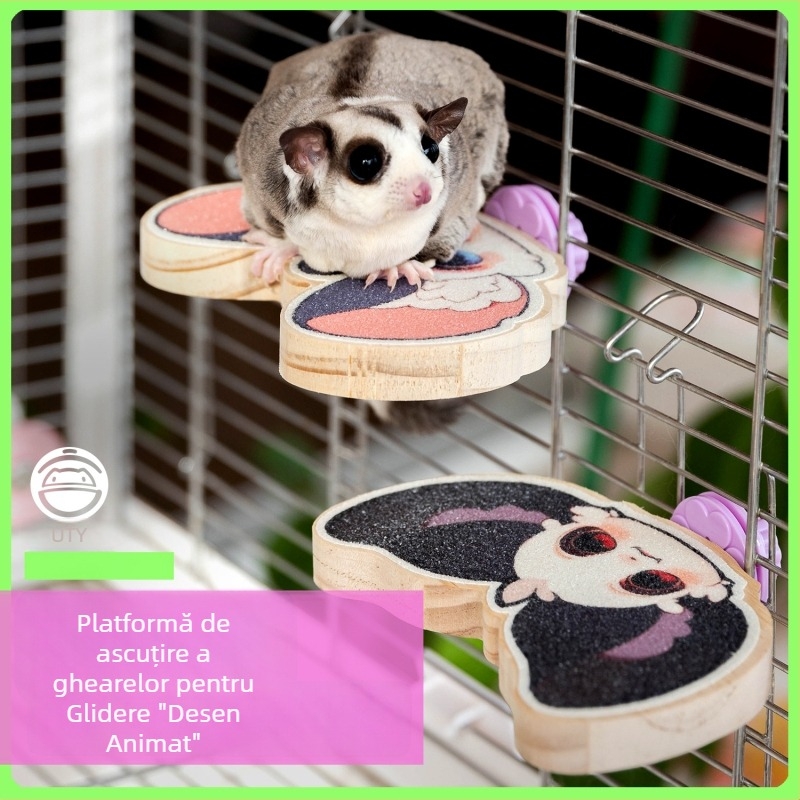 Qiyigong Jucărie pentru șlefuirea unghiilor Sugar Glider, cu stâlp colorat pentru sprijin și platformă de cățărare