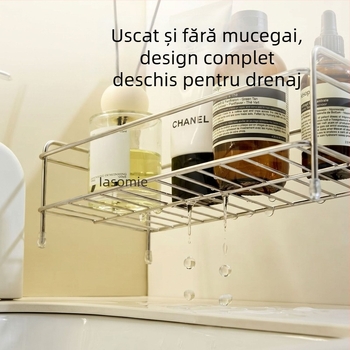 Raft de depozitare pentru chiuveta de baie, finisaj inox, pentru cosmetice și îngrijire a pielii