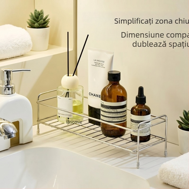 Raft de depozitare pentru chiuveta de baie, finisaj inox, pentru cosmetice și îngrijire a pielii