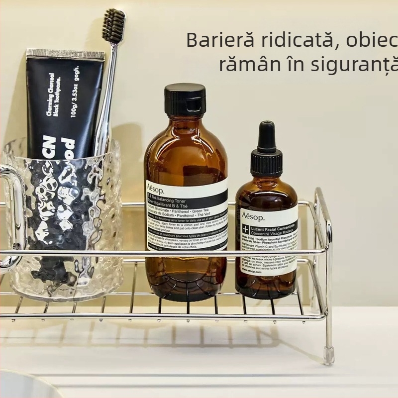 Raft de depozitare pentru chiuveta de baie, finisaj inox, pentru cosmetice și îngrijire a pielii