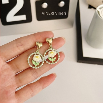 Cercei din argint 925 cu flori și perle, pentru femei, design în formă de inimă, eleganți, cu știfturi și clipsuri pentru urechi
