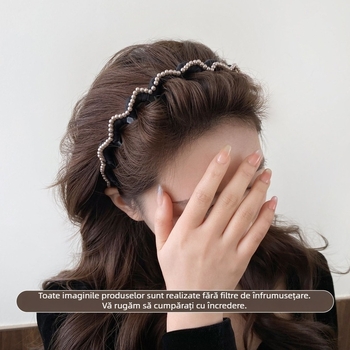 Bandă de păr în stil coreean, cu mărgele și dinți, diademă înaltă, accesoriu păr retro elegant