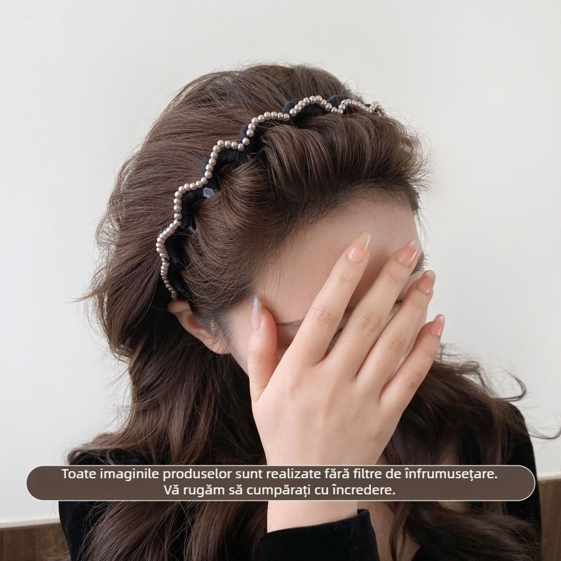 Bandă de păr în stil coreean, cu mărgele și dinți, diademă înaltă, accesoriu păr retro elegant