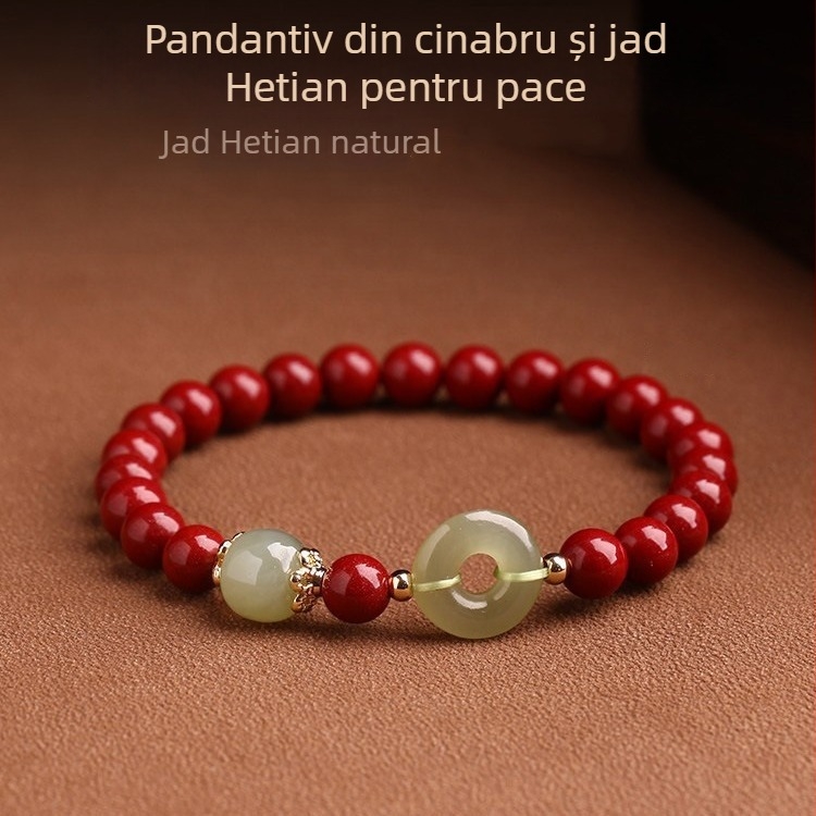 Brățară cinnabar cu închizătoare din jad Hetian, cadou pentru Anul zodiacal, lucrată manual, natural