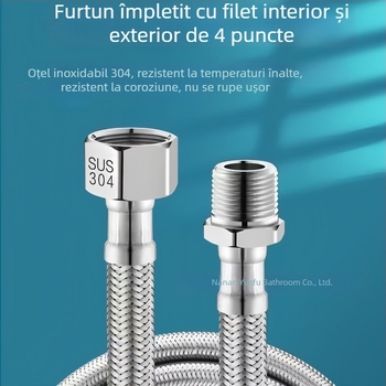 Furtun de alimentare cu filet intern și extern de 1/4 inch, cu țesătură din oțel inoxidabil 304, conexiune extinsă la alimentarea cu apă pentru boiler
