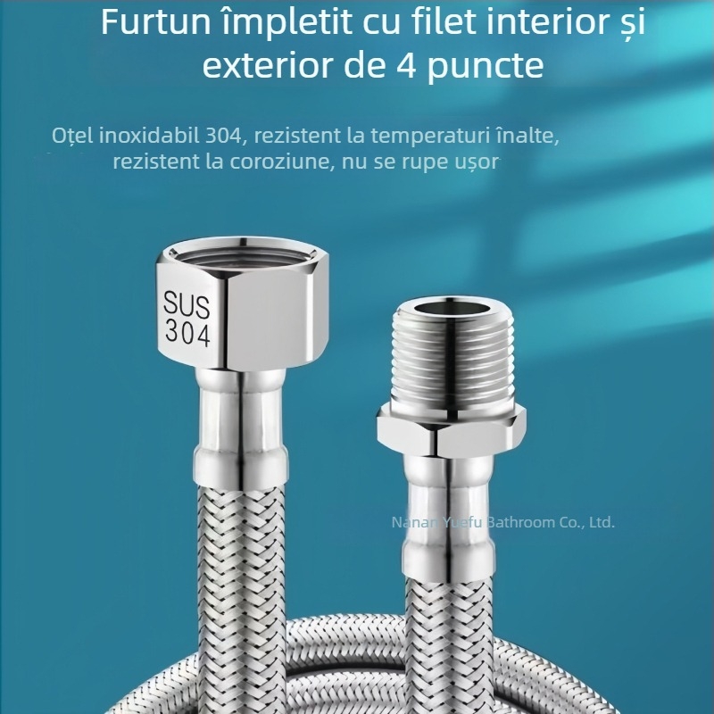 Furtun de alimentare cu filet intern și extern de 1/4 inch, cu țesătură din oțel inoxidabil 304, conexiune extinsă la alimentarea cu apă pentru boiler