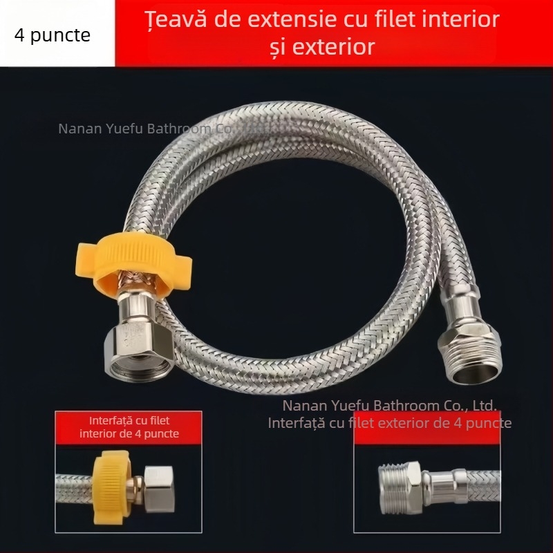 Furtun de alimentare cu filet intern și extern de 1/4 inch, cu țesătură din oțel inoxidabil 304, conexiune extinsă la alimentarea cu apă pentru boiler